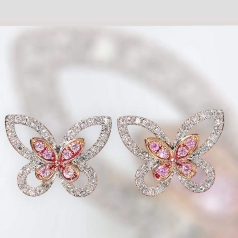 18k white gold Pink diamond butterfly earrings💕